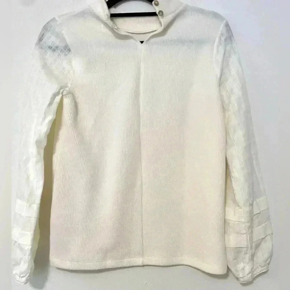 Madewell Weavemix Mockneck Bubble-Sleeve Top in Antique Cream - Picture 3 of 5